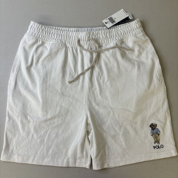 New (small Stain) Polo Ralph Lauren Sz small S "6 Inch bear" Logo Shorts White